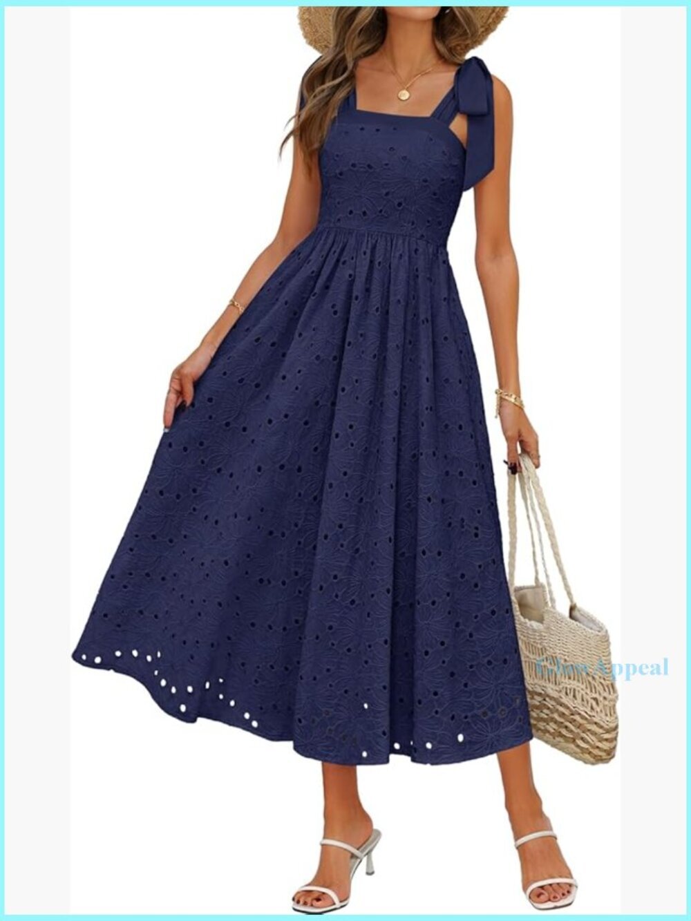 Eyelet Square Neck Sundress Sleeveless Maxi Dress Flowy A Line Beach Wedding